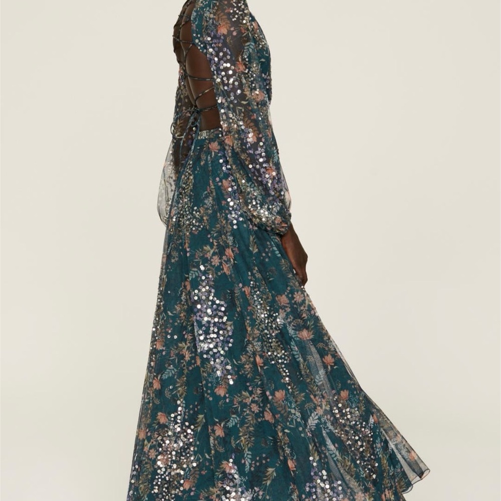 Mac Duggal Elegant Floral Sequin Dress - Picture 3 of 5